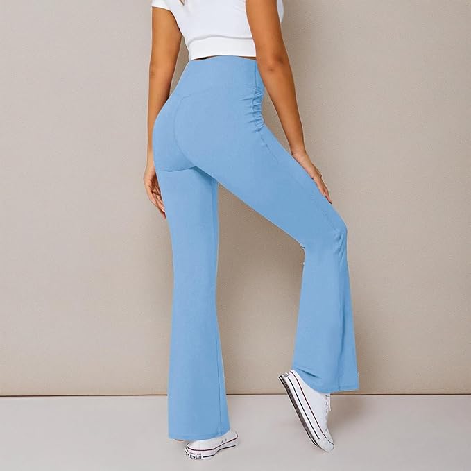 DLOODA Women's Flare Leggings with Pockets Crossover High Waisted Bootcut Yoga Pants Tummy Control Bell Bottom Leggings