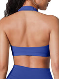 BRXL Halter Sports Bras for Women Adjustable Built in Bra Backless Workout Push Up Bras Low Impact Gym Yoga Tops