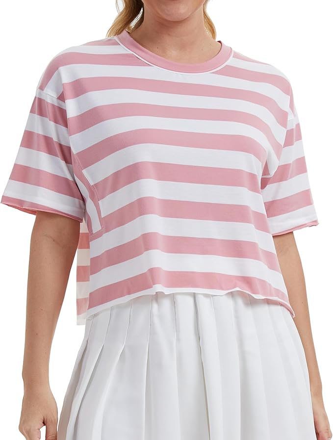 Women's Oversize Workout Crop Tops Casual Short Sleeve Drop Shoulder Boxy T-Shirts Roll Hem Basic Loose Yoga Running Tees