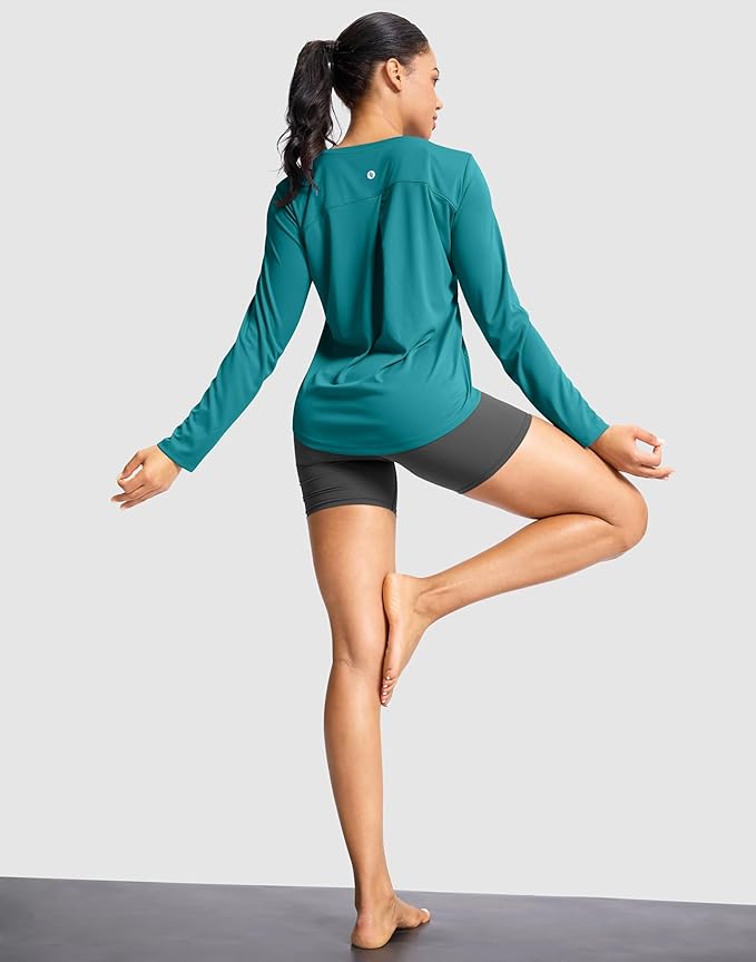 SANTINY Lightweight Long Sleeve Workout Tops for Women Breathable Gym Yoga Athletic Running Hiking Top UPF 50+ Sun Shirts