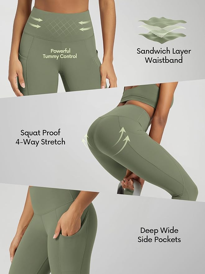 ODODOS Women's High Waisted Yoga Capris with Pockets, Tummy Control Non See Through Workout Athletic Running Capri Leggings