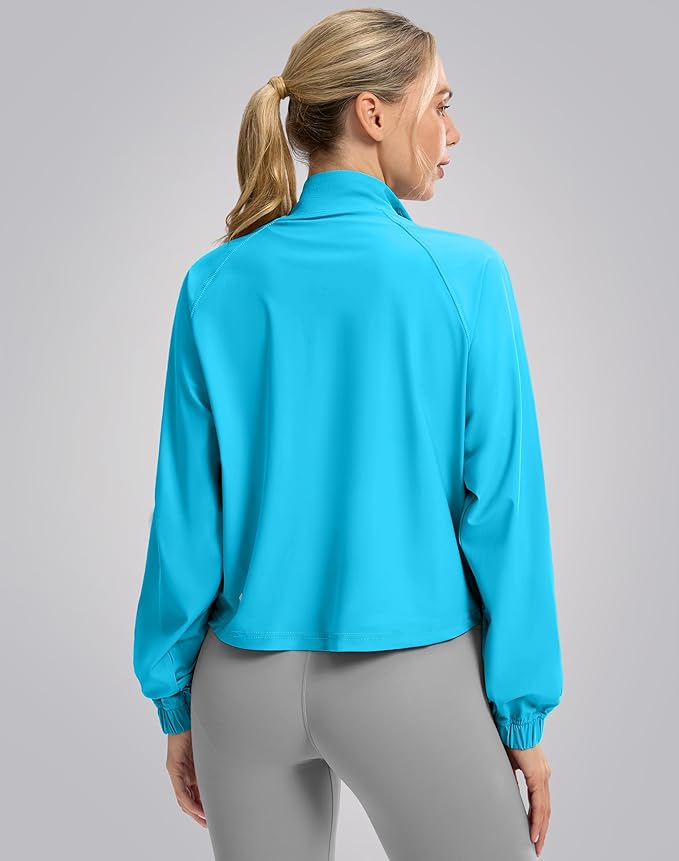 Soothfeel Women's Athletic workout Jacket Lightweight UPF 50+ Long Sleeve Sun Protection Shirts Zip Up Cropped Hiking Tops