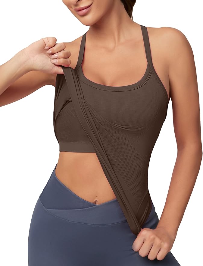 MathCat Workout Tank Tops for Women with Built in Bra, Sleeveless Gym Tops Seamless Racerback Athletic Yoga Shirts