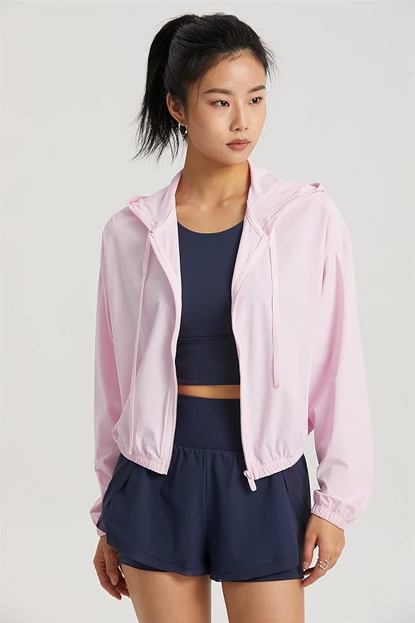 altiland Women's UPF 50+ Sun Protection Cropped Jackets Zip Up Cooling Shirt Athletic Workout Running Hoodie