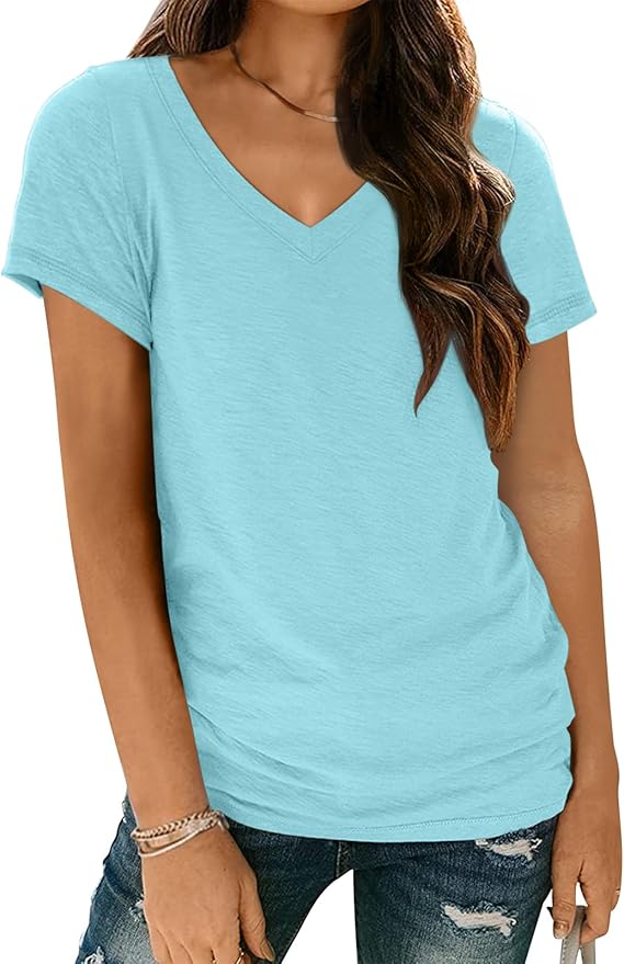 AUTOMET T-Shirts Short Sleeve V Neck Tees Tops for Women Fashion Trendy Lightweight Soft Casual Summer Outfits Clothes 2026