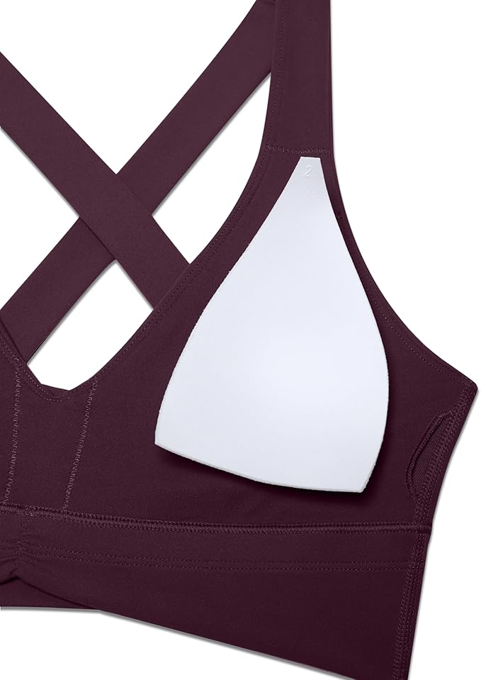 CRZ YOGA Butterluxe Ruched Longline Sports Bras for Women - V Neck Padded Yoga Tank Wide Straps Cross Back Crop Tops