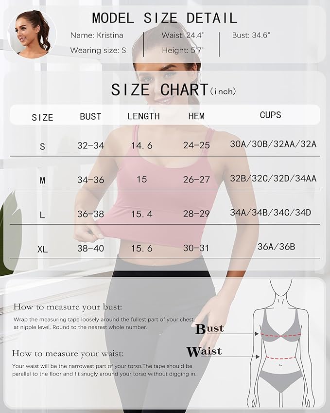 Everrysea Sports Bras for Women High Support Longline Workout Tank Tops Built in Bra Strappy Yoga Padded Crop Top