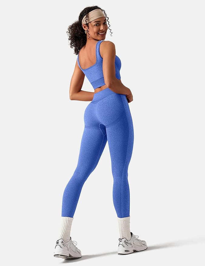OLCHEE Womens Workout Sets 2 Piece Seamless Square Neck Sports Bra Padded Butt Lifting Leggings High Waist Yoga Gym Outfits