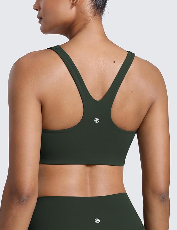 CRZ YOGA Butterlift Double Lined Square Neck Sports Bras for Women - Wireless V-Shaped Racerback Workout Yoga Top Non Padded