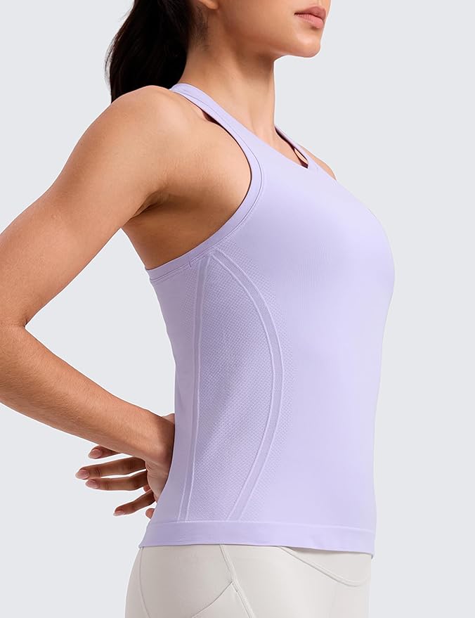 CRZ YOGA Seamless Workout Tank Tops for Women - Athletic Running Gym Sleeveless Shirts Crewneck Racerback Breathable