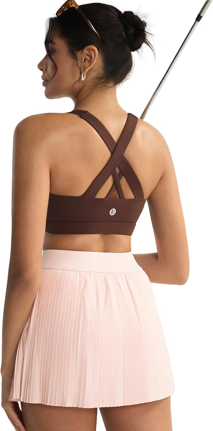 RUNNING GIRL Sports Bras for Women,Padded Strappy Sports Bras Criss-Cross Back Medium Support Sports Bras with Removable Cups