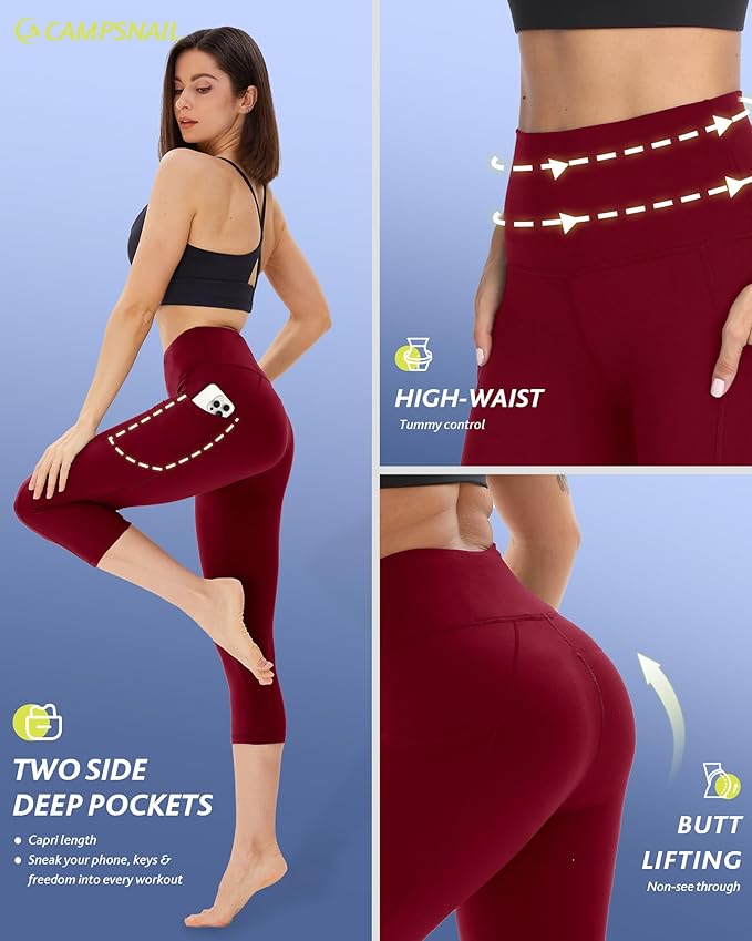 4 Pack Capri Leggings for Women - High Waisted Capris Tummy Control Yoga Pants with Pockets Workout Cycling Tights