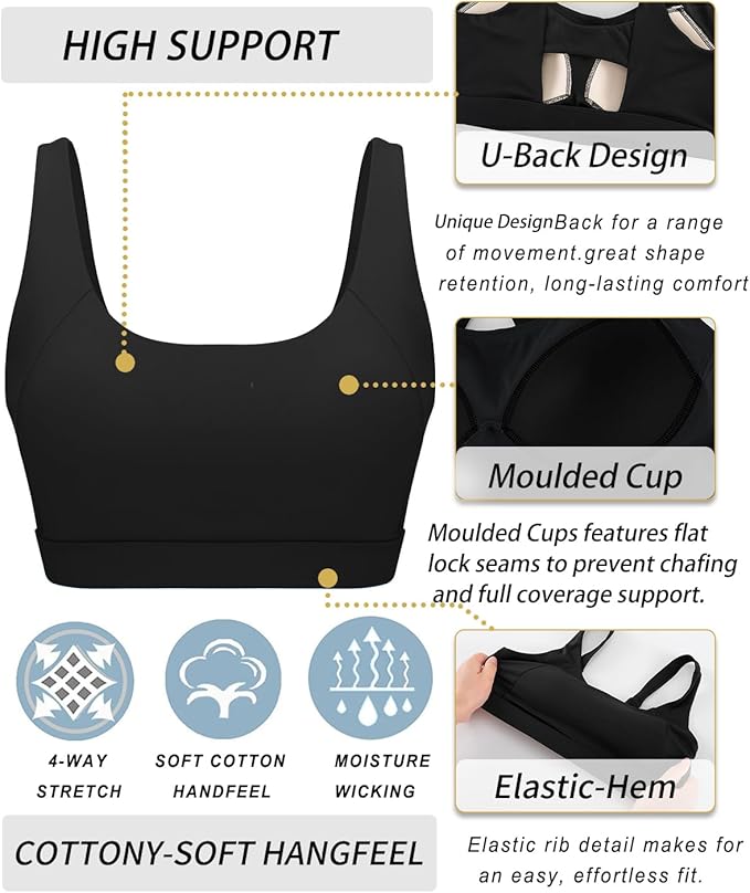 RUNNING GIRL Sports Bra for Women High Support, Molded Cup High Impact Sports Bras with Sewn in Pads