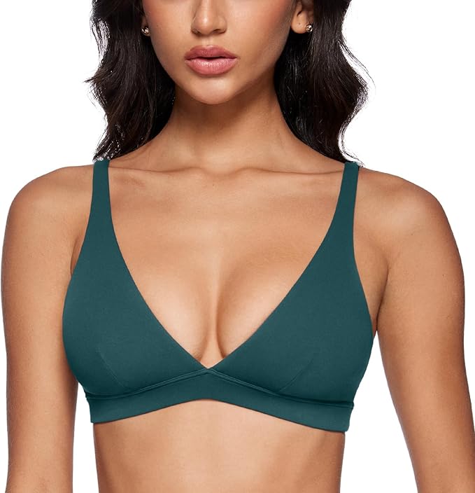 INGIA Womens Deep V-Neck Sports Bra Padded Low Impact Fitness Yoga Bra U Back Wireless Workout Bra Contour Crop Top