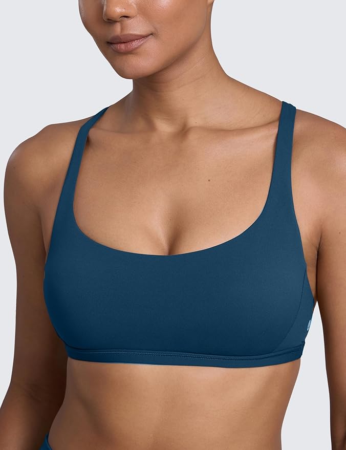 CRZ YOGA Womens Naked Feeling Criss Cross Sports Bra - Strappy Back Padded Medium Support Wireless Gym Cami Workout Yoga
