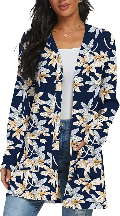 Womens Casual Lightweight with Pocketes Long Sleeve Open Front Cardigan