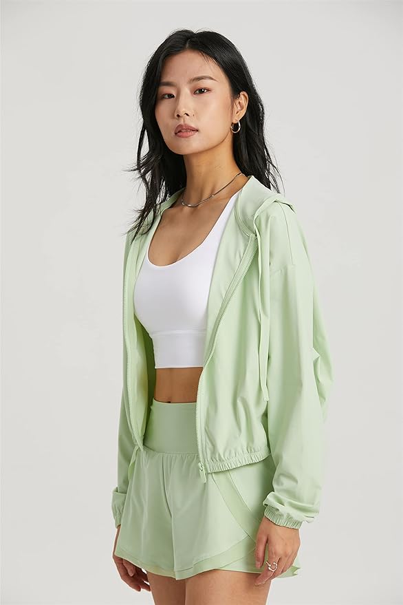 altiland Women's UPF 50+ Sun Protection Cropped Jackets Zip Up Cooling Shirt Athletic Workout Running Hoodie