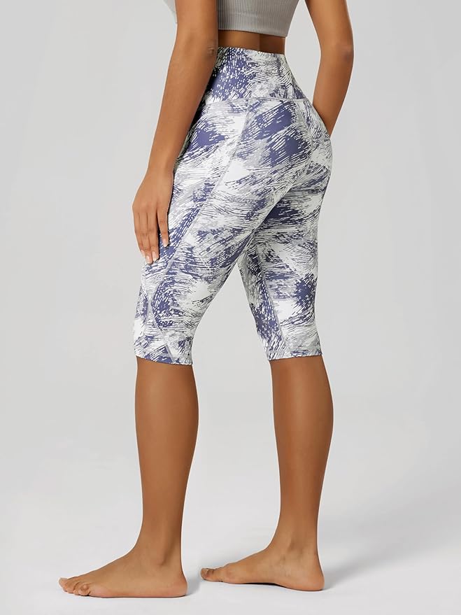 ODODOS Women's High Waisted Yoga Capris with Pockets, Tummy Control Non See Through Workout Athletic Running Capri Leggings