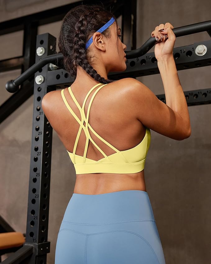 RUNNING GIRL Sports Bras for Women,Strappy Crisscross Back Padded Low Impact Running Sports Bra with Removable Cups