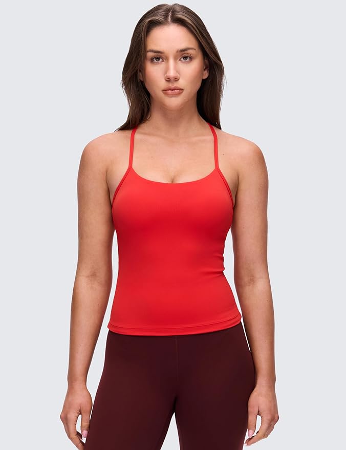 CRZ YOGA Butterluxe Racerback Tank Tops for Women - Scoop Neck Spaghetti Strap Padded Workout Camisole with Built in Bra