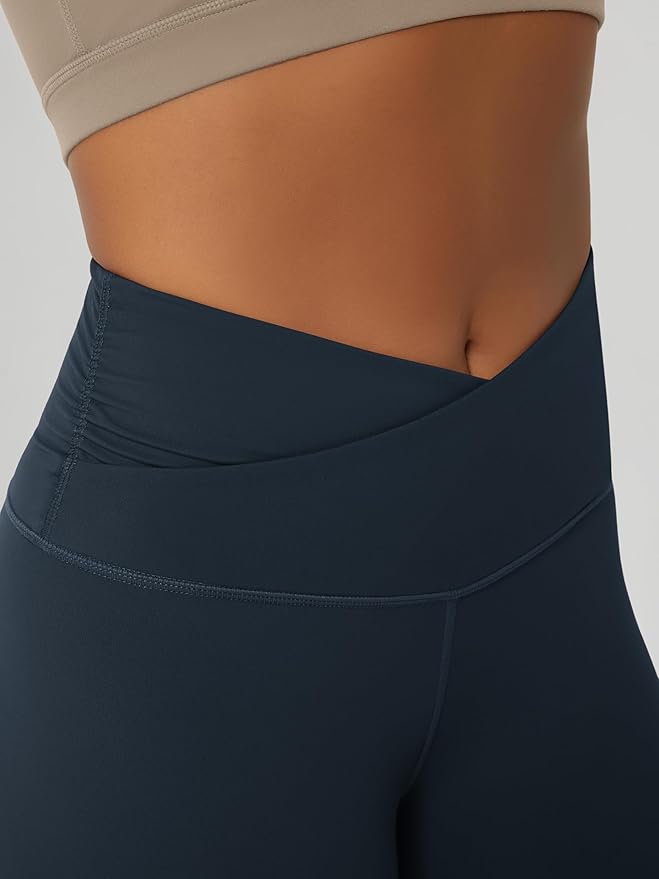 ODODOS Women's Cross Waist Yoga Leggings with Inner Pocket, 23"/25"/28" Gathered Crossover Workout Yoga Pants