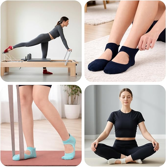 CoolMate Pilates Socks with Grips for Women, Yoga Socks, Crew Non Slip Women for Barre, Pilates Gifts for Women
