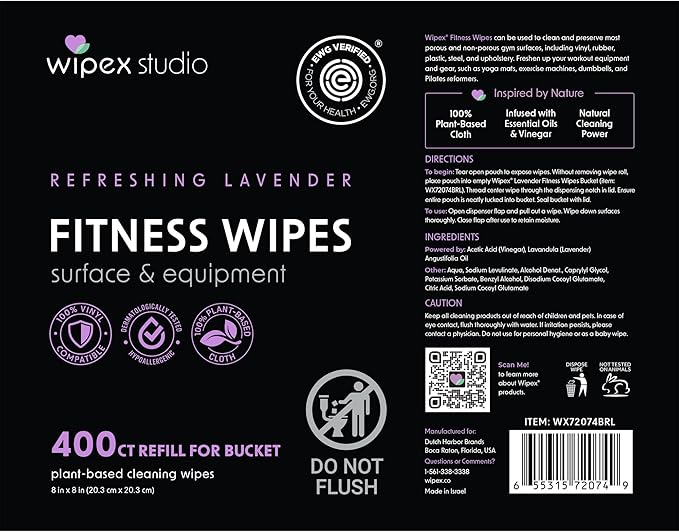 Wipex Gym Wipes for Equipment Bundle, EWG Verified, Get 800 Wipes with (1) Lavender Bucket & (1) Plant-Based Refill Roll, Clean Surfaces & Mats, Safe Gym Cleaner