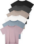Dalavch 6 Pack Women's Crop Top Short Sleeve Athletic Workout Yoga Running Gym Casual Tees T-Shirts Loose Fit