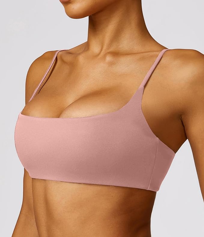 Comper Women's Sports Bra with Thin Straps Stretchy Wirefree Workout Bras Lightweight Workouts Bralette with Removable Pads