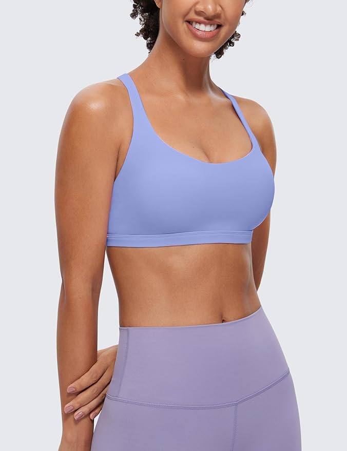 CRZ YOGA Naked Feeling Strappy Sports Bras for Women - Criss Cross Back Wireless Padded Cami Yoga Workout Top