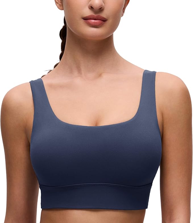 CRZ YOGA Butterluxe U Back Longline Sports Bras for Women - Scoop Neck Padded Yoga Workout Crop Top with Built in Pads