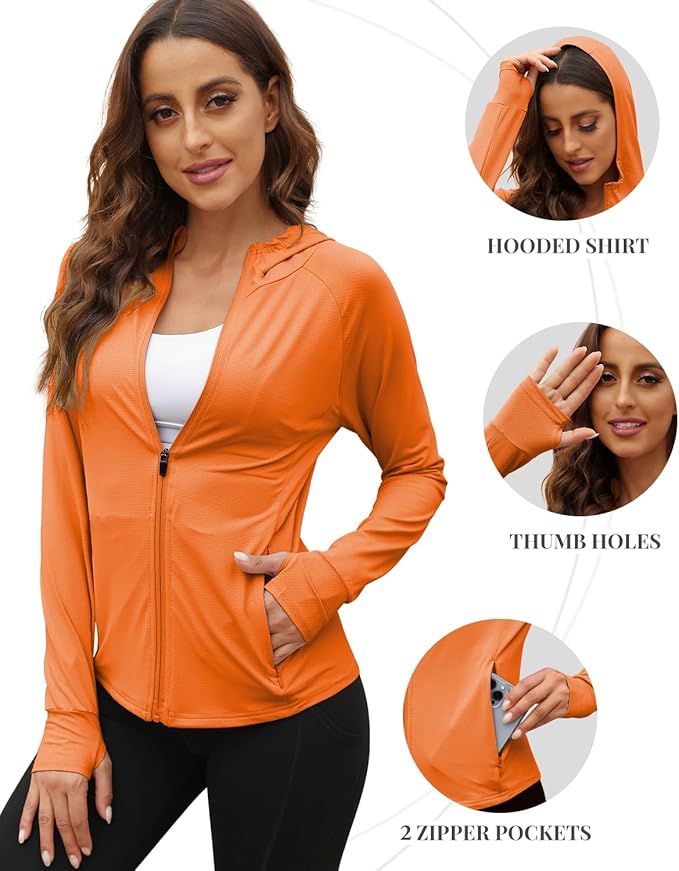 We1Fit Women's UPF 50+ Sun Protection Jacket Hoodie Sun Shirts Hiking Running Athletic Shirt