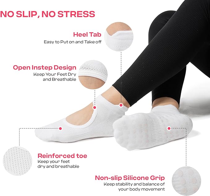 CoolMate Pilates Socks with Grips for Women, Yoga Socks, Crew Non Slip Women for Barre, Pilates Gifts for Women