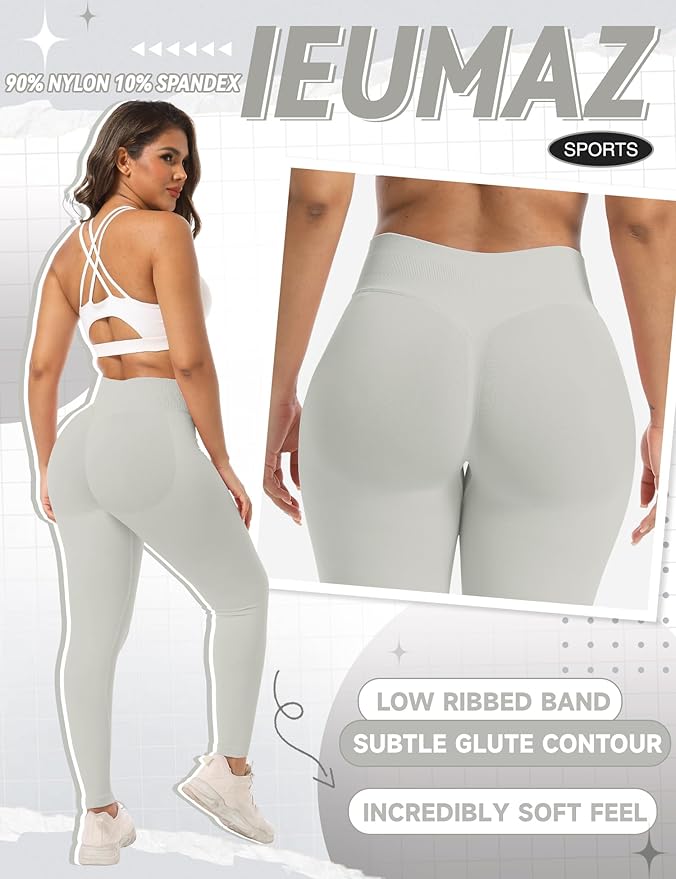 Ieumaz Scrunch Butt Lifting Leggings for Women Gym Seamless Workout Leggings Mid Low Waist Tummy Control Yoga Pants