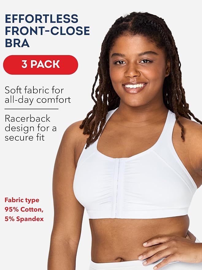 Fruit of the Loom Women's 96014PK Comfort Cotton Blend Front Close Sports Bra 2 Pack