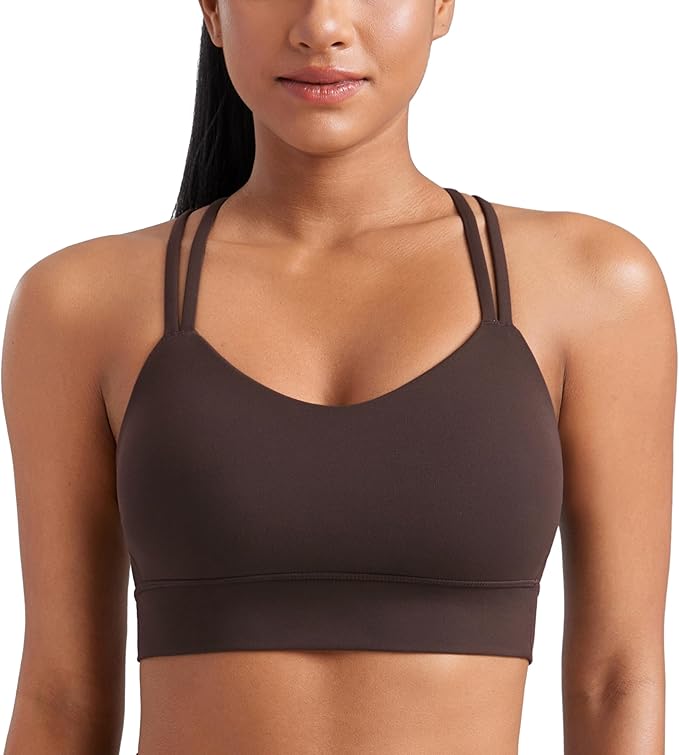 CRZ YOGA Softness Mold Butterluxe Strappy Longline Sports Bras for Women - Double Spaghetti Strap Workout Yoga Crop Top