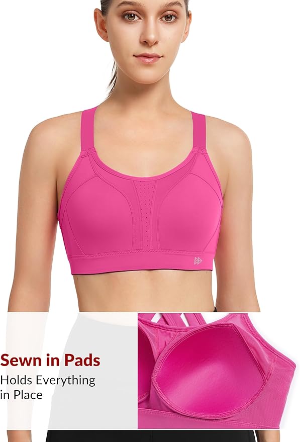 Yvette Sports Bra High Impact Adjustable Criss Cross Back, Full Support for Large Bust No Bounce