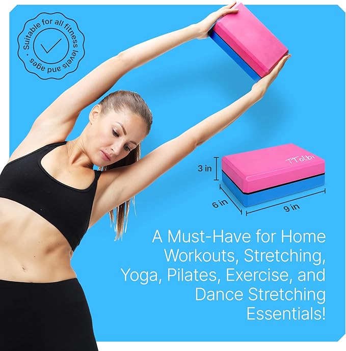 Yoga Blocks 2 Pack with Strap & Guide – Non-Slip EVA Foam Pilates Blocks for Home Workouts, Dance, Ballet, Gymnastics & Stretching Exercise | Ideal Dancer Gifts