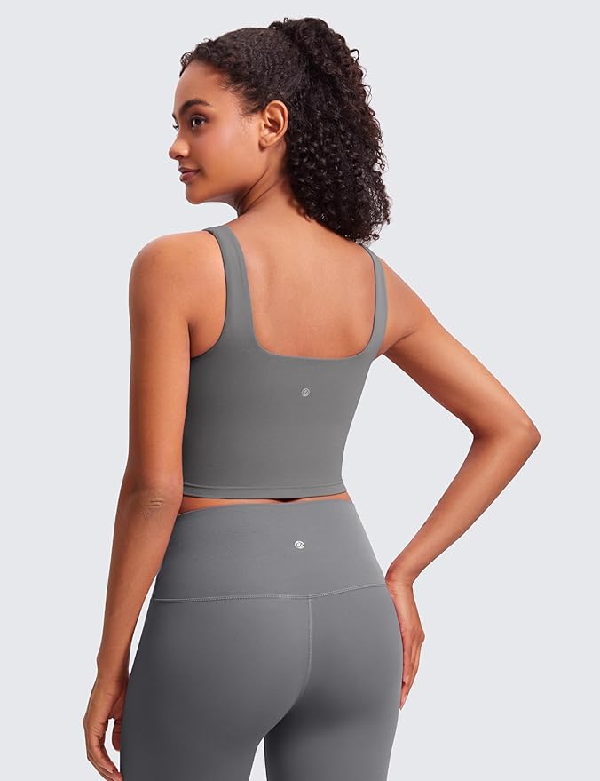 CRZ YOGA Butterluxe Square Neck Crop Tank Tops for Women - Workout Longline Sports Bras Padded Yoga Camisole