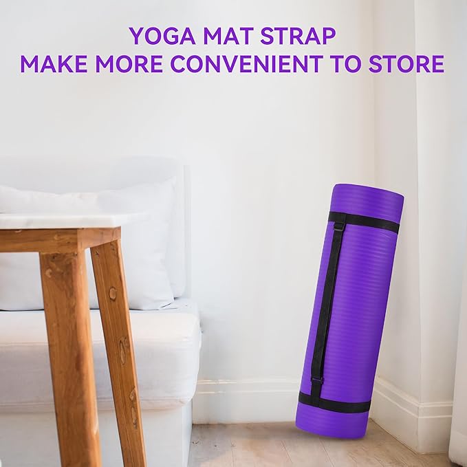 Fitvids Yoga Mat, 1/2-Inch Extra Thick High Density Exercise Mat, Anti-Tear Exercise Yoga Mat with Carrying Strap, Suitable for Various Yoga Exercises