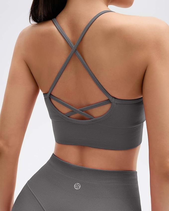 SUUKSESS Women Seamless 2 Piece Workout Sets Criss Cross Sports Bra High Waist Booty Shorts