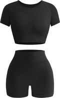 OLCHEE Womens Workout Sets 2 Piece - Seamless Acid Wash Yoga Outfits Shorts and Crop Top Matching Gym Athletic Clothing Set