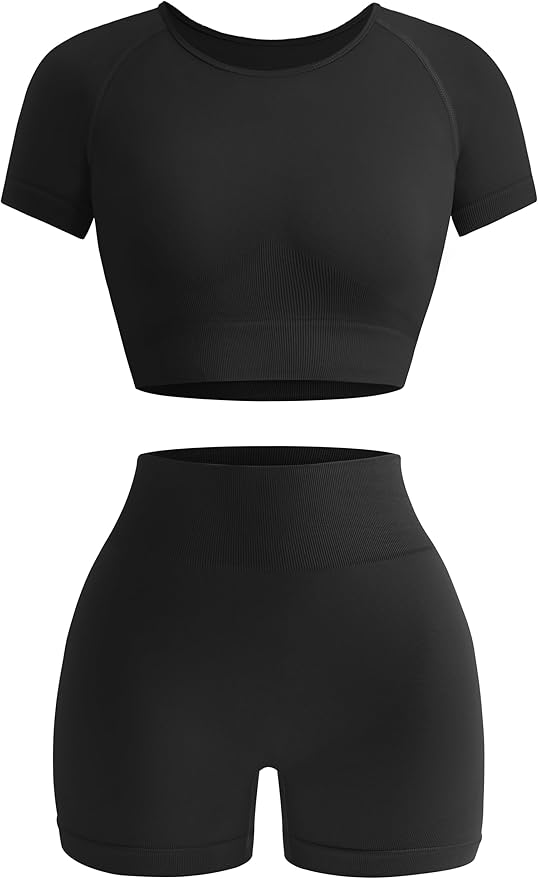 OLCHEE Womens Workout Sets 2 Piece - Seamless Acid Wash Yoga Outfits Shorts and Crop Top Matching Gym Athletic Clothing Set