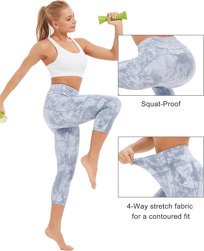 Stelle Women's Capri Yoga Pants with Pockets Essential High Waisted Leggings for Workout