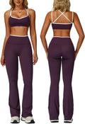 ABOCIW Workout Sets for Women 2 Piece Color Block Strappy Sports Bra High Waist Flare Leggings Gym Yoga Pilates Outfits