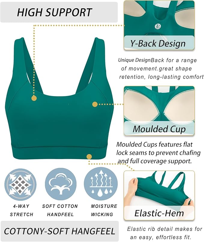 RUNNING GIRL Sports Bra for Women High Support, Molded Cup High Impact Sports Bras for Women with Sewn in Pads