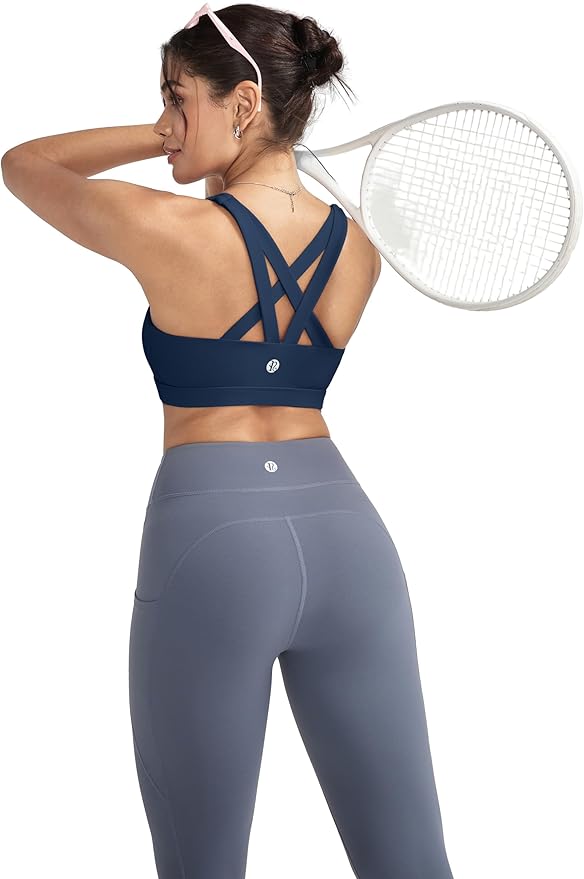 RUNNING GIRL Sports Bras for Women,Padded Strappy Sports Bras Criss-Cross Back Medium Support Sports Bras with Removable Cups