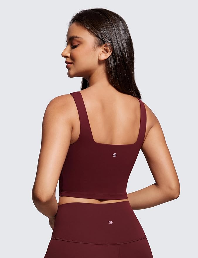CRZ YOGA Butterluxe Square Neck Crop Tank Tops for Women - Workout Longline Sports Bras Padded Yoga Camisole