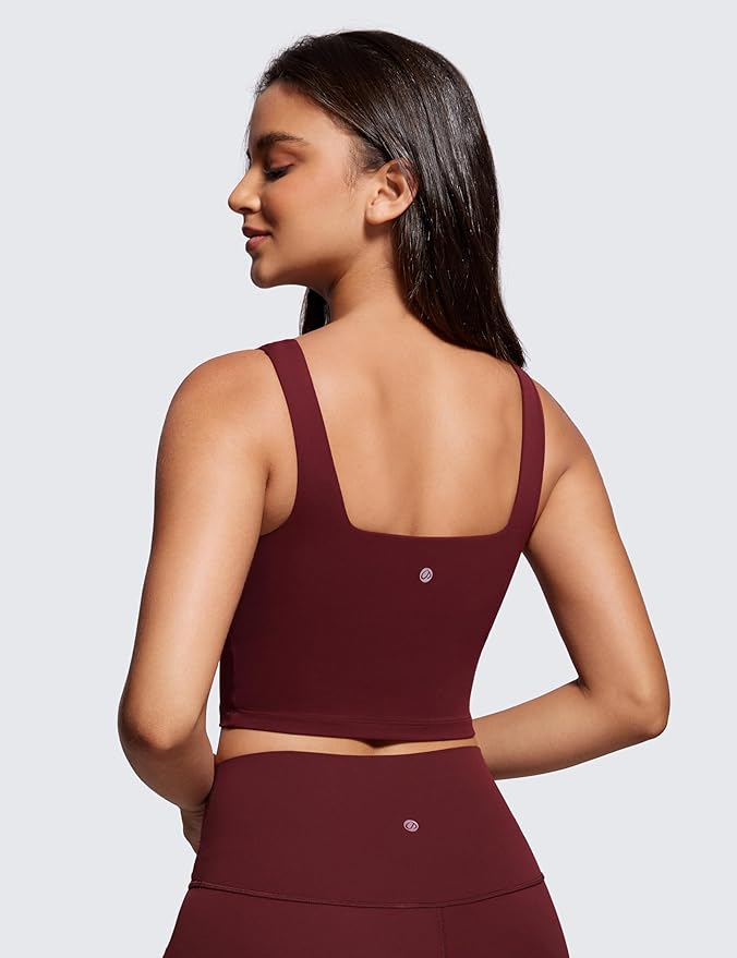 CRZ YOGA Butterluxe Square Neck Crop Tank Tops for Women - Workout Longline Sports Bras Padded Yoga Camisole