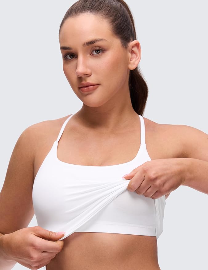 CRZ YOGA Butterluxe Twist Cross Back Crop Tank Tops for Women - Padded Adjustable Straps Yoga Longline Sports Bras